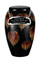 Classy Series - Flat Top Falling Leaf Cremation Urn, Black - IUFG113