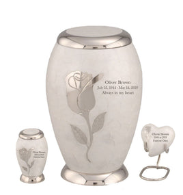 Bouquet Series - White Rose Flat Top Cremation Urn - IUFH126