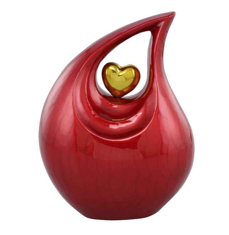 Embraced Heart Cremation Urn - Red - IUFH160