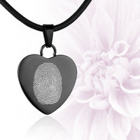 Black polished fingerprint pendant - Heart