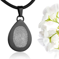 Black polished fingerprint pendant - Tear drop