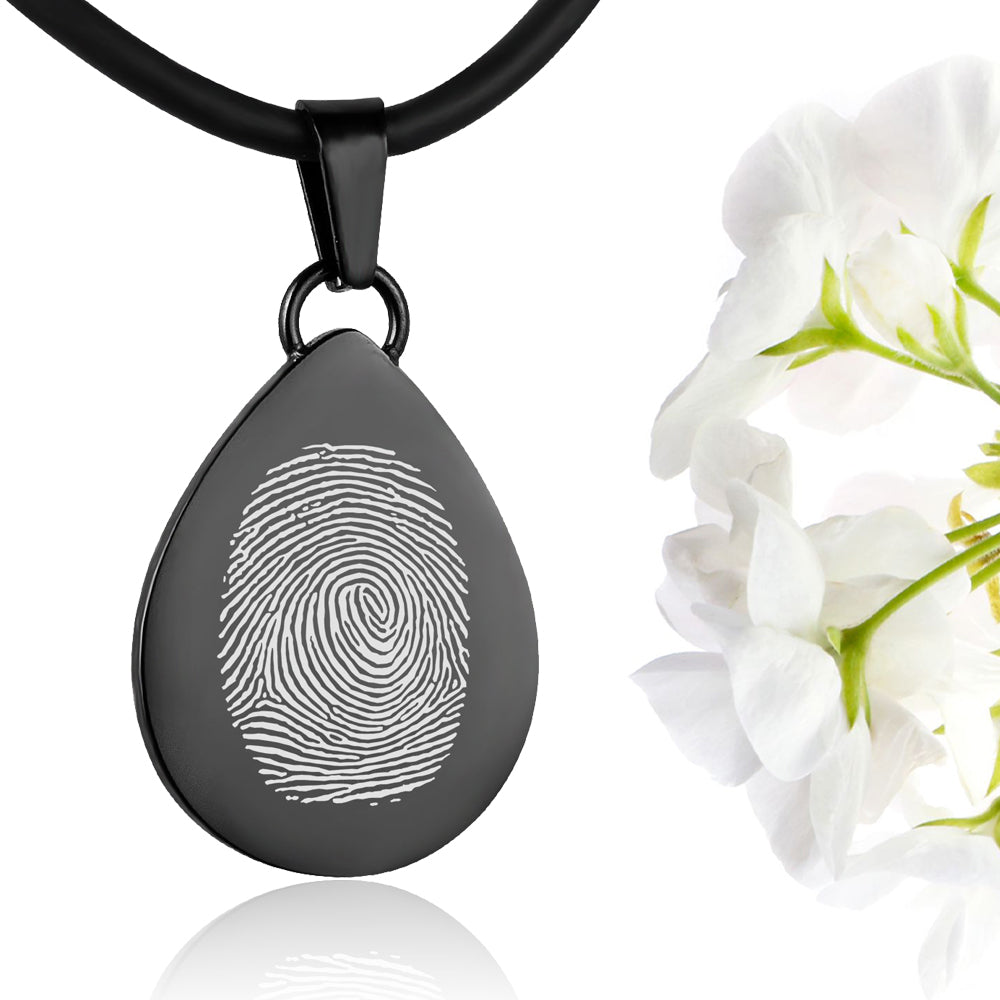 Black polished fingerprint pendant - Tear drop