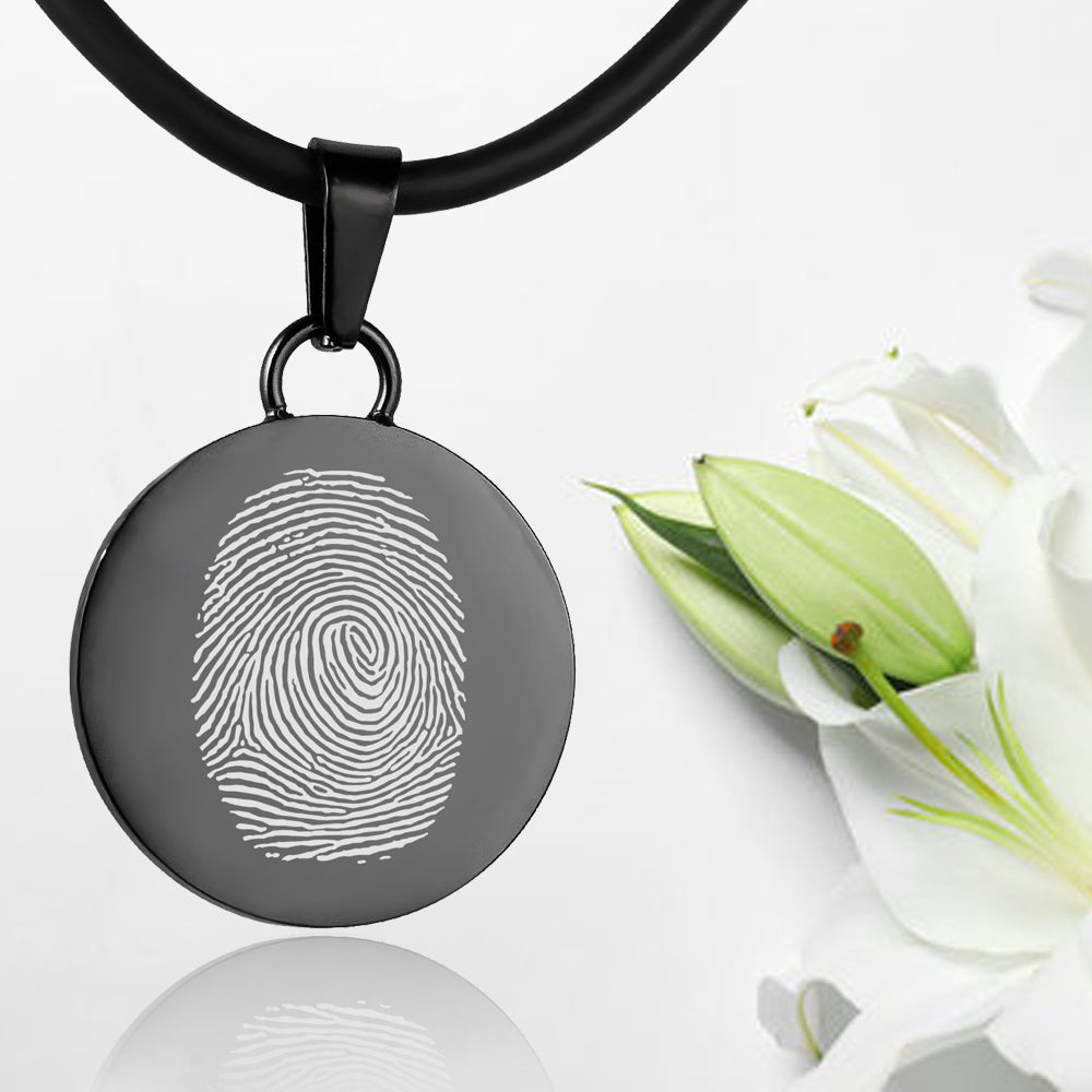 Black polished fingerprint pendant - Circle