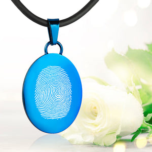 Blue polished fingerprint pendant - Oval