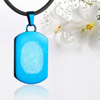 Blue polished fingerprint pendant - Dog Tag