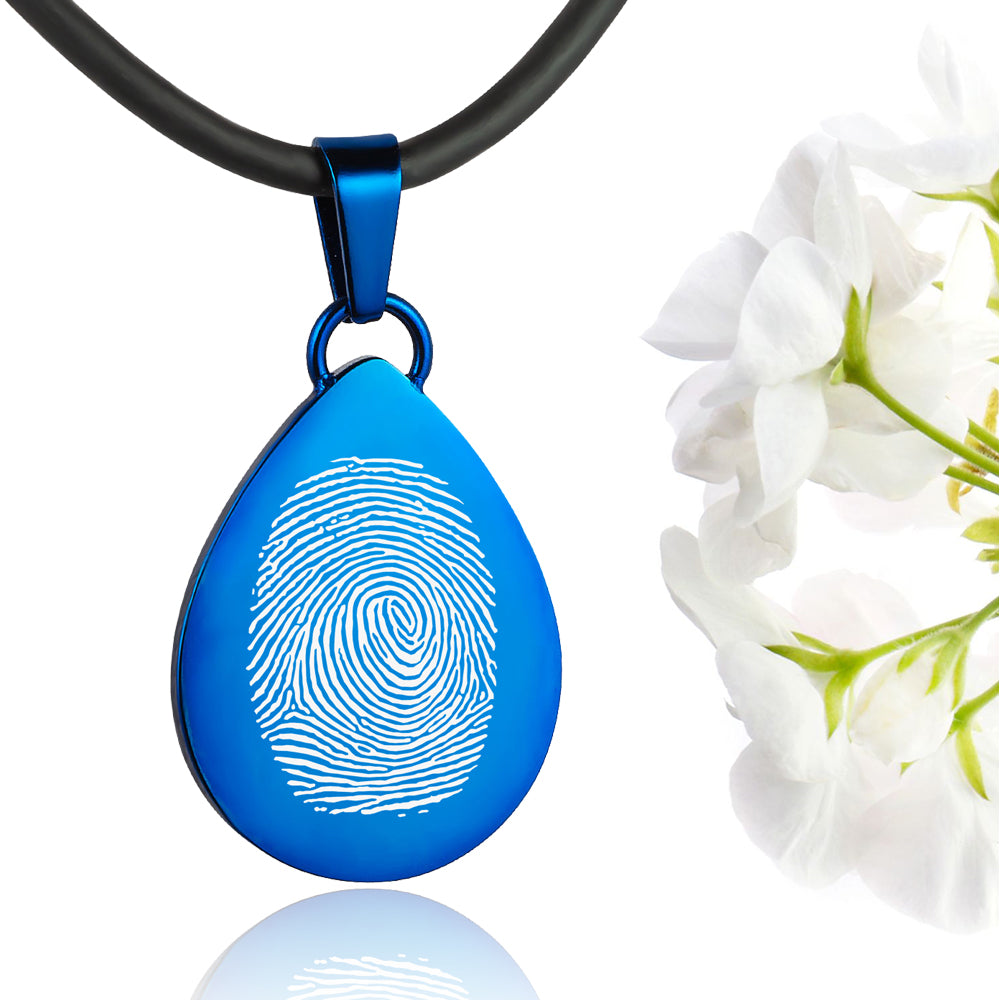 Blue polished fingerprint pendant - Teardrop