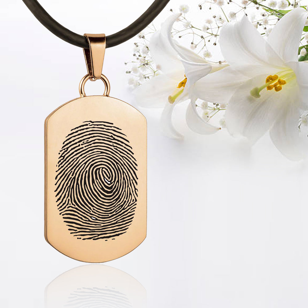 Gold polished fingerprint pendant - Dog Tag