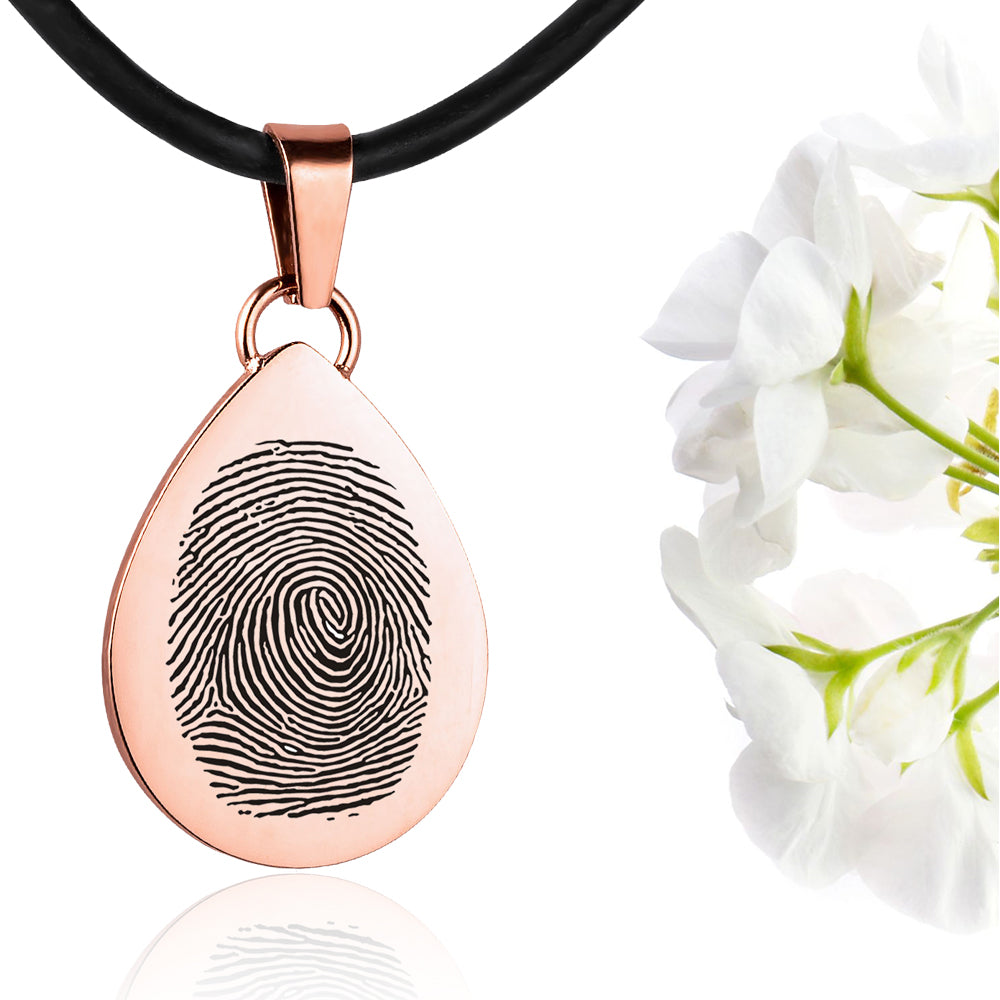 Rose gold polished fingerprint pendant - Teardrop