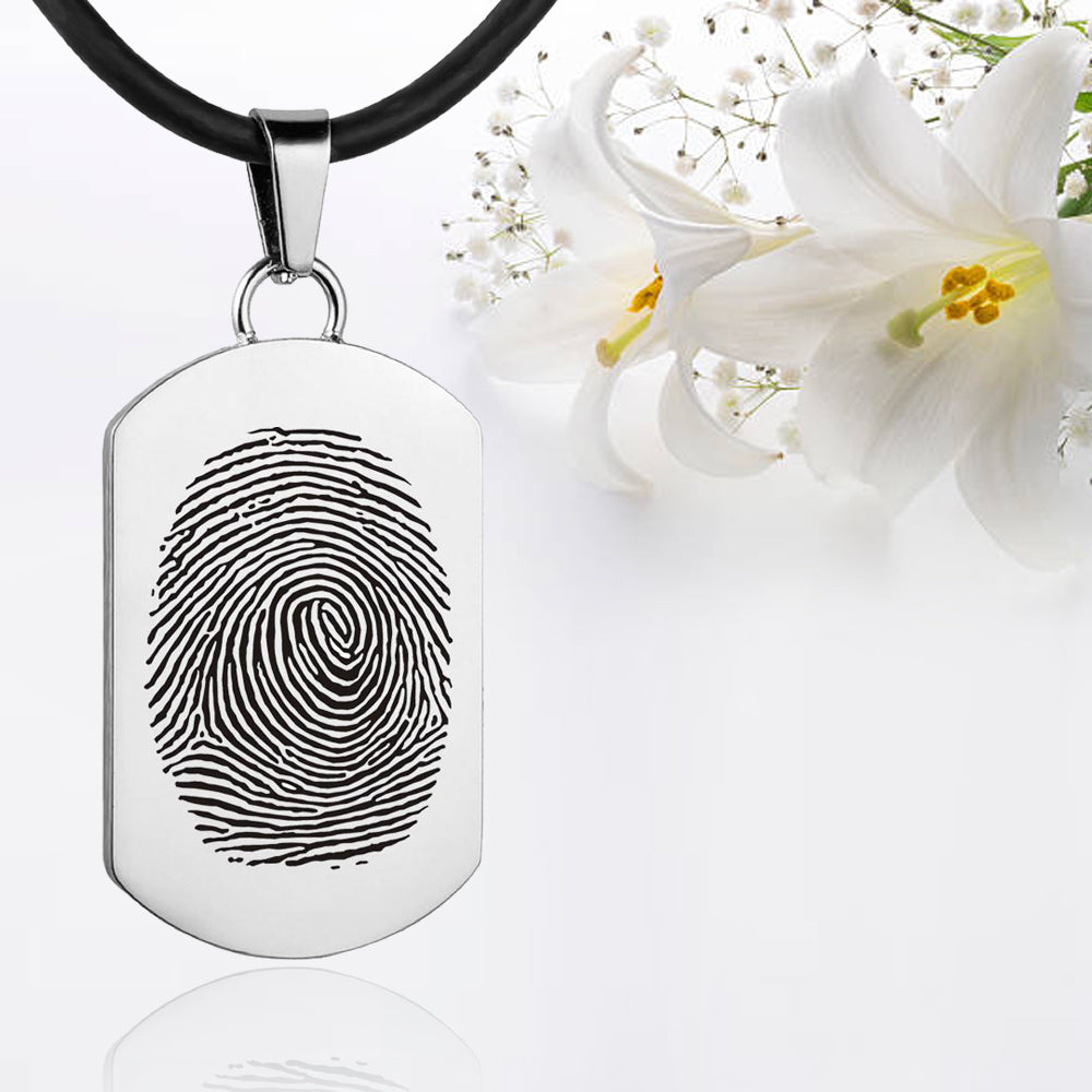 Silver polished fingerprint pendant - Dog Tag