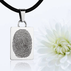 Silver polished fingerprint pendant - Rectangle
