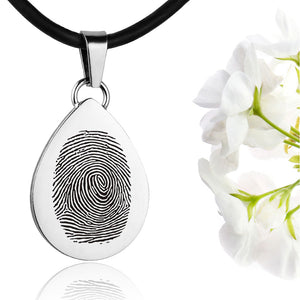 Silver polished fingerprint pendant - Teardrop