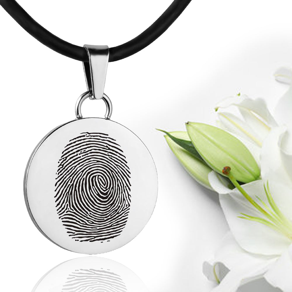 Silver polished fingerprint pendant - Circle