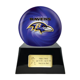Football Trophy Urn Base with Optional Baltimore Ravens Team Sphere NFL