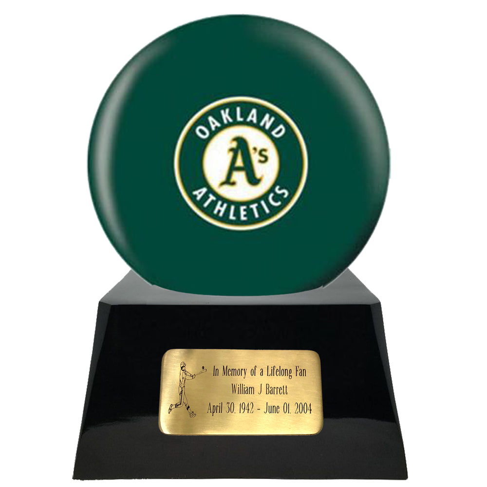 Baseball Trophy Urn Base with Optional Oakland Athletics Team Sphere
