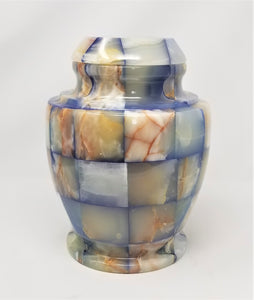 Blue Checked Olpe Real Marble Urn - IUMA114