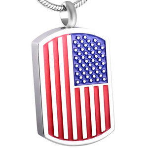American Flag Dog Tag-Silver Pendant - IUPN222