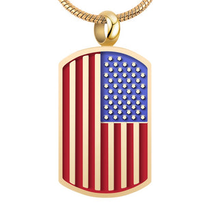 American Flag Dog Tag-Gold Pendant - IUPN223