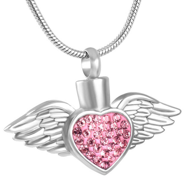 Heart with Pink Stones and Wings Pendant - IUPN246