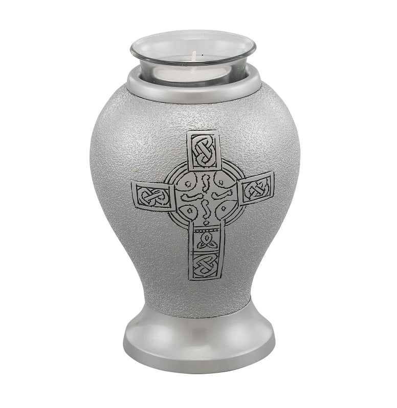 Classic Cross Silver Tealight Cremation Urn - IURE109-S-TL