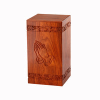 Scratch & Dent Rosewood Tower Urn with Praying Hands - IUWD105-PH