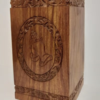 Scratch & Dent Rosewood Tower Urn with Praying Hands - IUWD108-PH