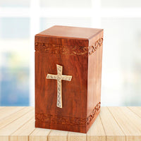 Large Solid Rosewood Brass Cross Tower Cremation Urn - IUWD115-CROSS