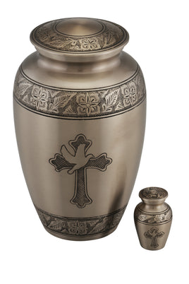 Classic Cross & Dove Cremation Urn - Pewter - Overstock Deal LU100