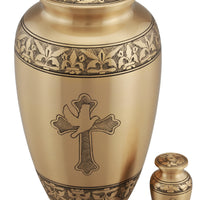Classic Cross & Dove Cremation Urn - Gold - Overstock Deal LU101