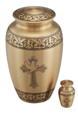 Classic Cross & Dove Cremation Urn - Gold - Overstock Deal LU101