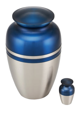 Classic Two Tone Cremation Urn with free keepsake - Blue and Pewter - Overstock Deal