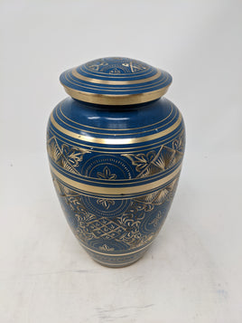 Scratch & Dent Blue & Gold Engraved Urn - IUMS134