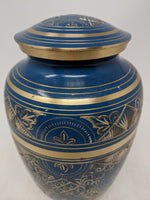 Scratch & Dent Blue & Gold Engraved Urn - IUMS134