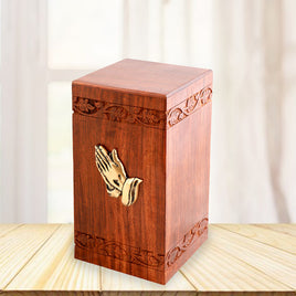 Large Solid Rosewood Brass Praying Hand Tower Cremation Urn - IUWD115-PH