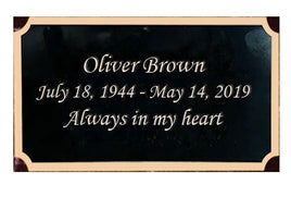 Black Custom Engraved Name Plaque with Gold Lettering - 3" x 6" plate with notched corners