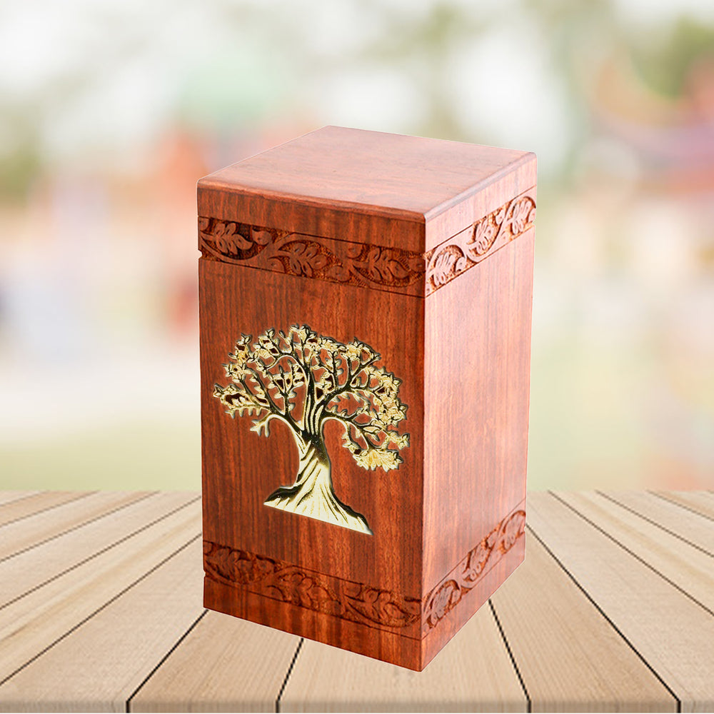 Large Solid Rosewood Brass Soulful Tree Tower Cremation Urn - IUWD115-ST