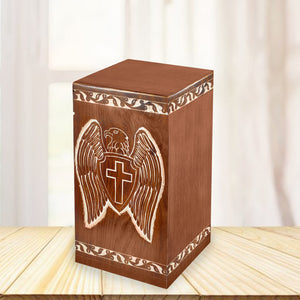 Large Solid Rosewood Eagle with Shield Tower Cremation Urn - IUWD114