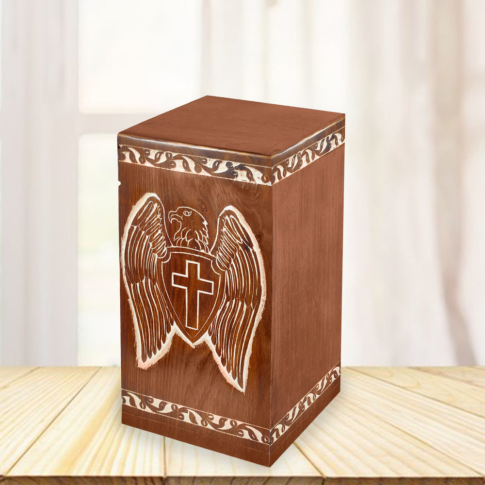 Large Solid Rosewood Eagle with Shield Tower Cremation Urn - IUWD114