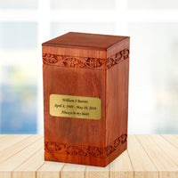 Large Solid Rosewood Hand-carved Cross Tower Cremation Urn - IUWD105-C