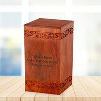 Large Solid Rosewood Hand-carved Cross Tower Cremation Urn - IUWD105-C