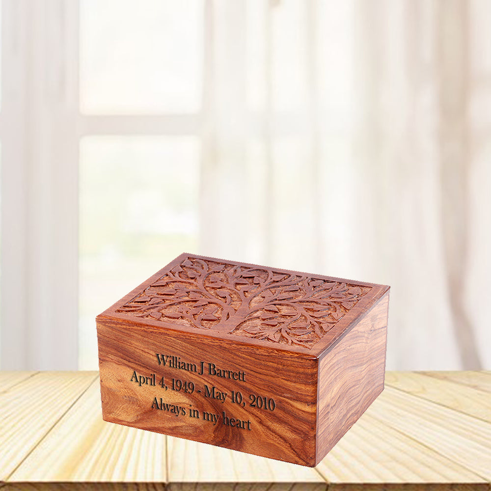 Large Solid Rosewood Hand-carved Real Tree Design Cremation Urn - IUWD100-REAL